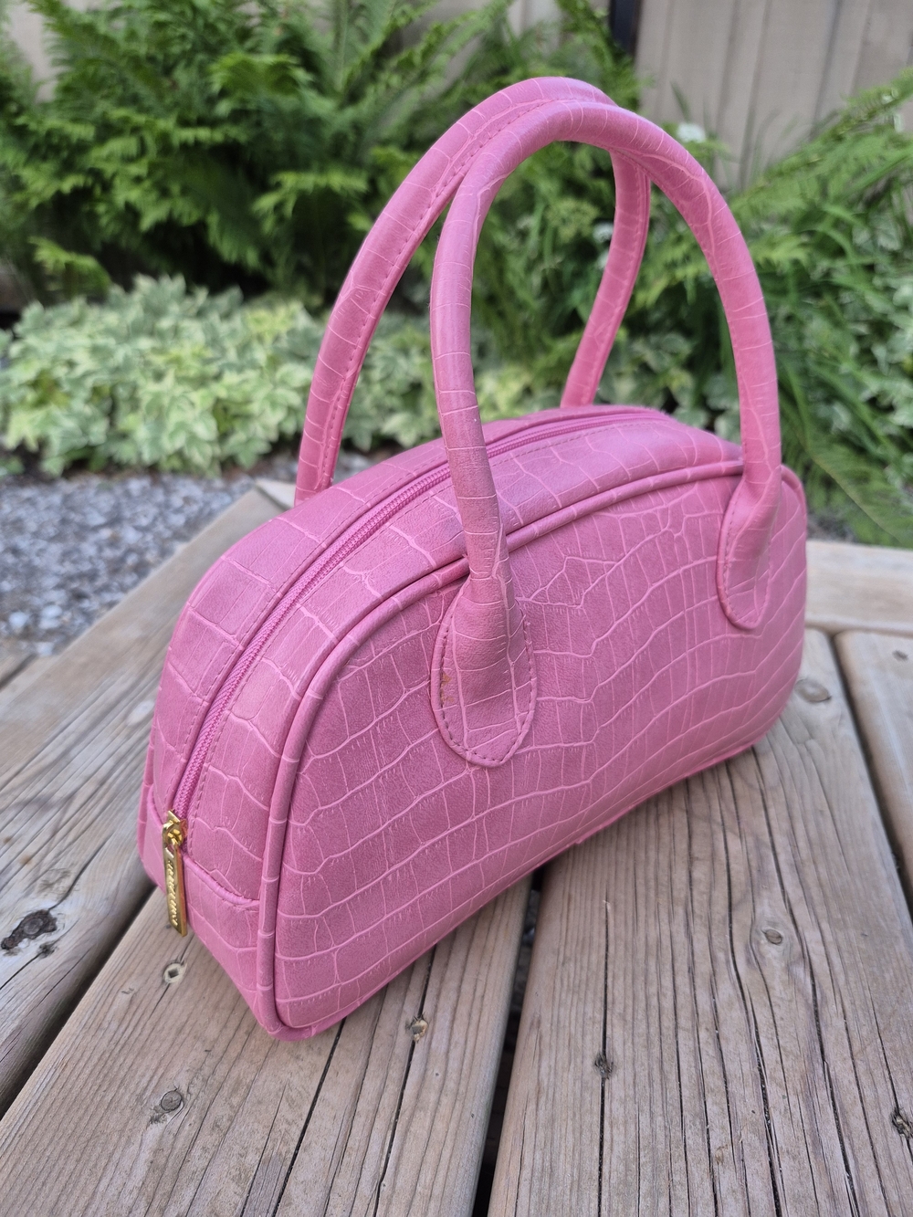 Estée Lauder Pink Faux Croc Top Handle Barrel Bag - Y2K Barbiecore